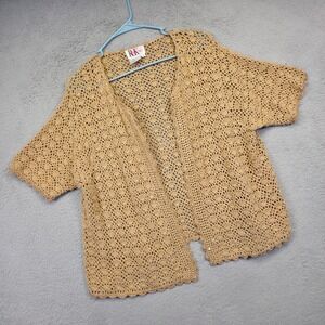 R&K Top Womens 18 Gold Open Front Crochet Metallic Shimmer Scalloped Cardigan